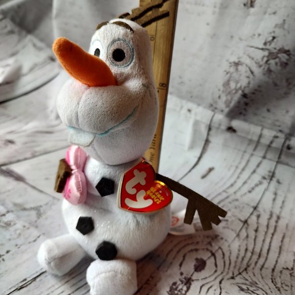 ty Beanie Babies Disney Frozen Olaf Snowman with Pink Heart Elsa Anna - Picture 7 of 7